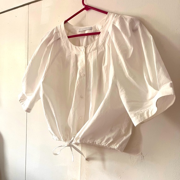 White balloon sleeve white button down shirt - Picture 3 of 4